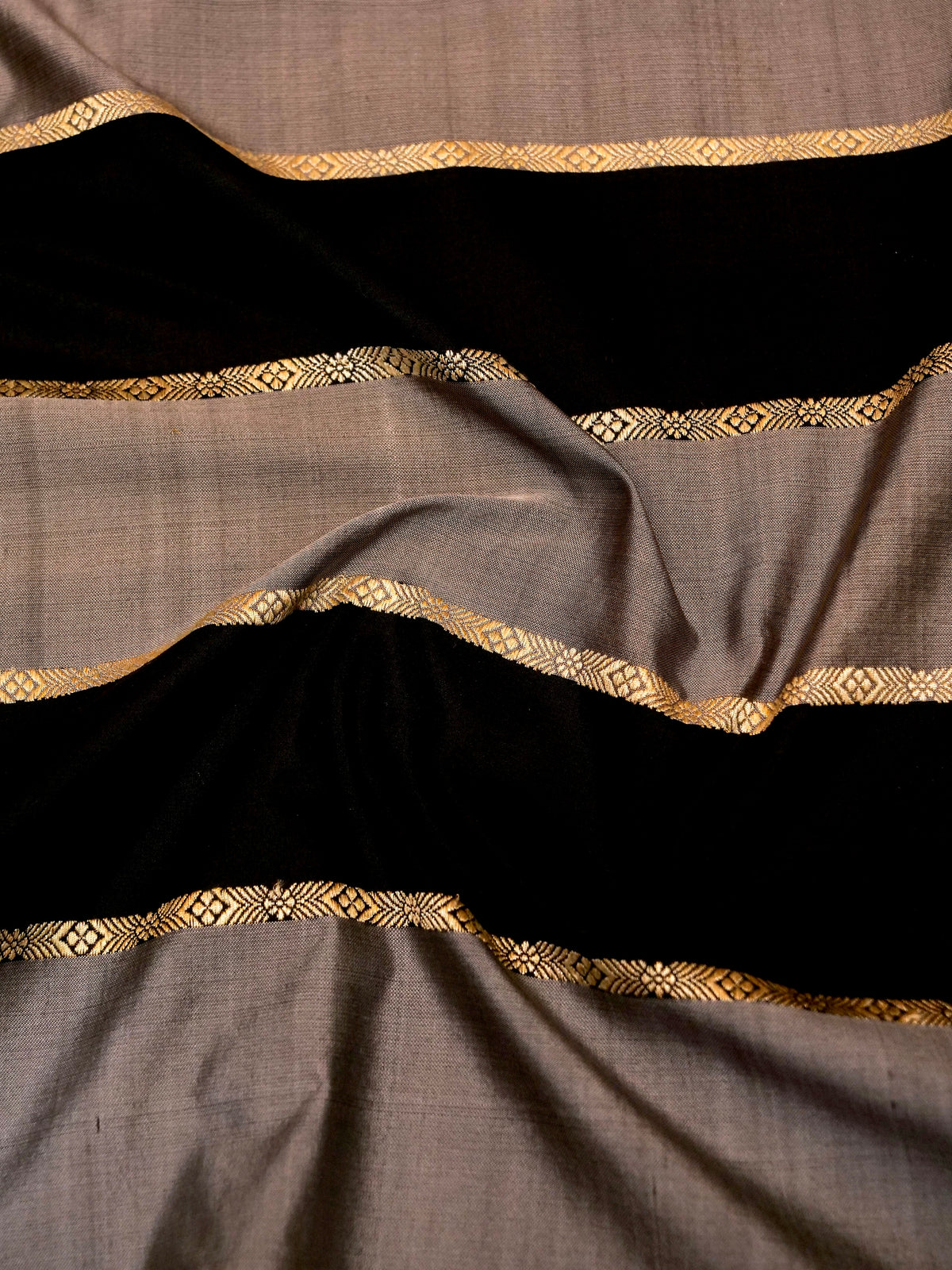 Handwoven Black & Grey Banarasi Katan Silk Saree