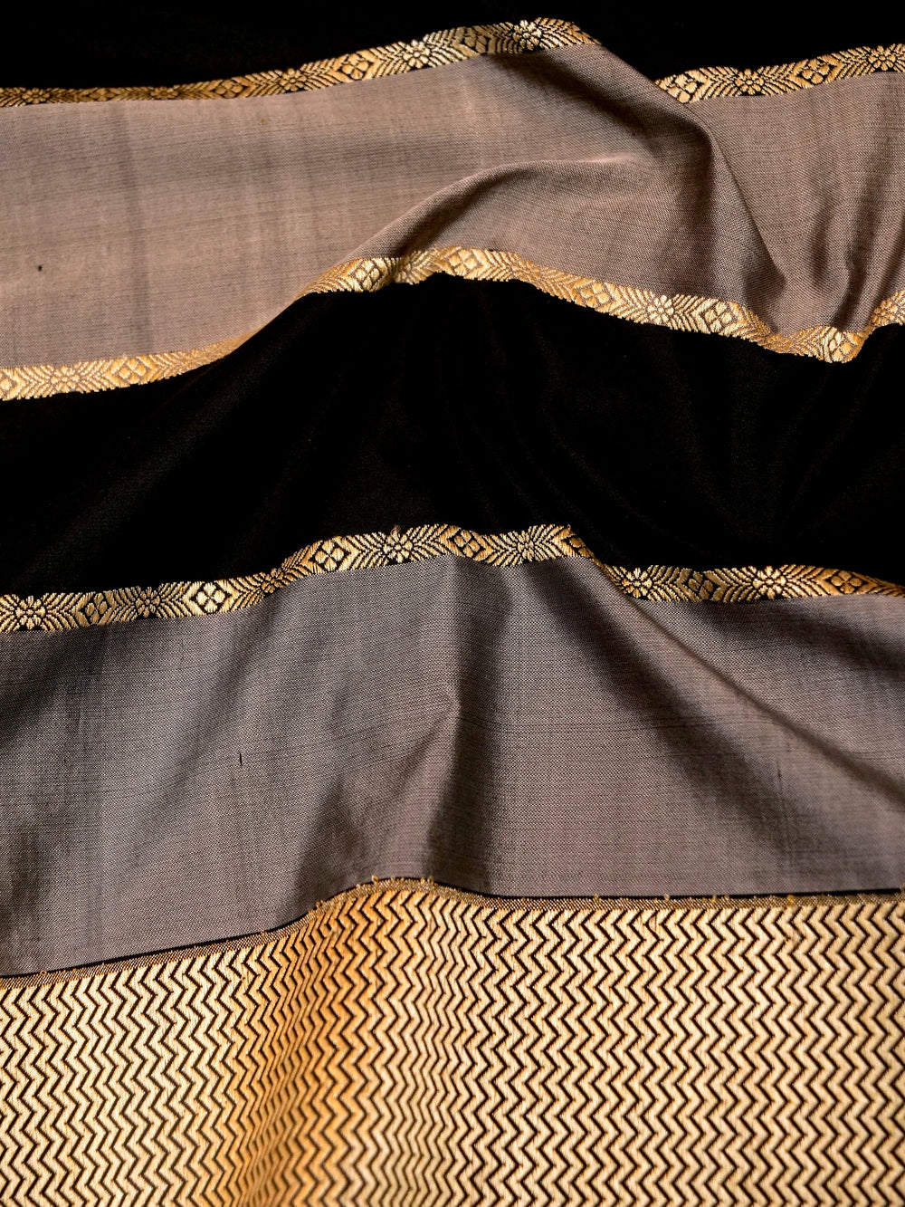 Handwoven Black & Grey Banarasi Katan Silk Saree