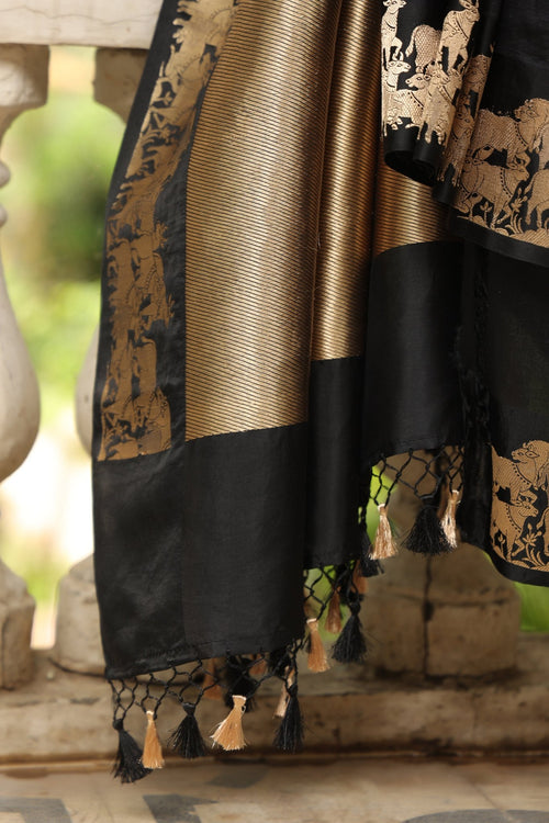 Black Handwoven Banarasi Katan Silk Saree HN-SR-010 main image 1