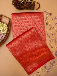 Handwoven Red Banarasi Katan Soft Silk Saree