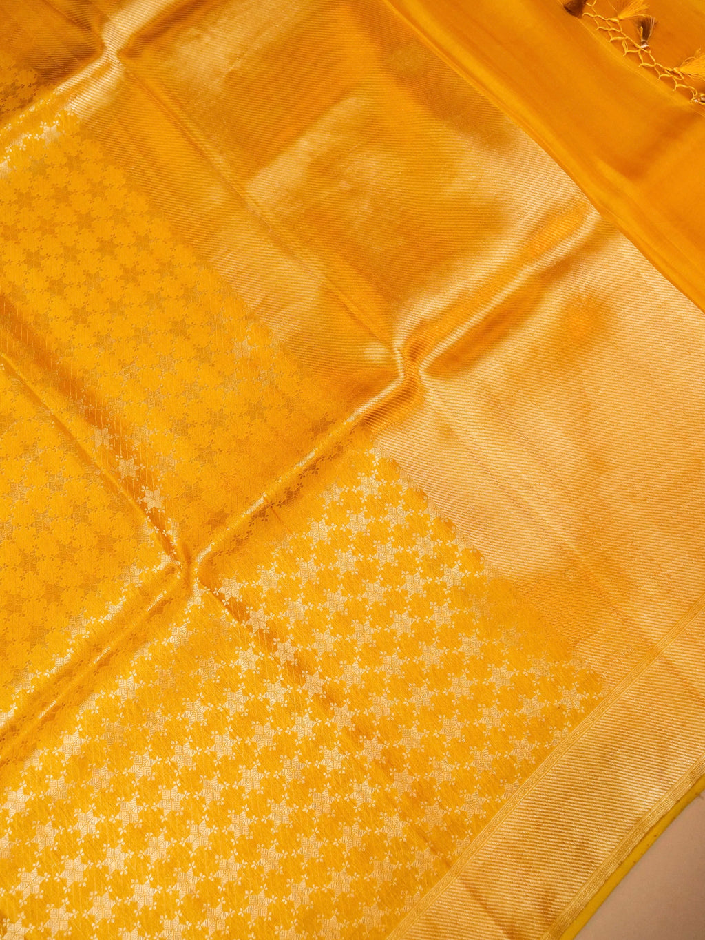 Handwoven Yellow Banarasi Katan Soft Silk Saree