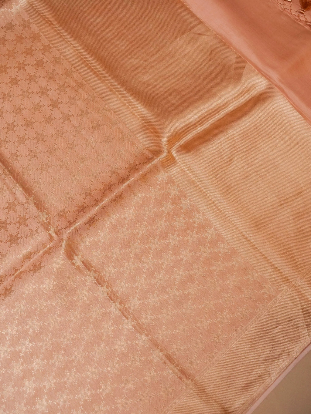 Handwoven Peach Banarasi Katan Soft Silk Saree