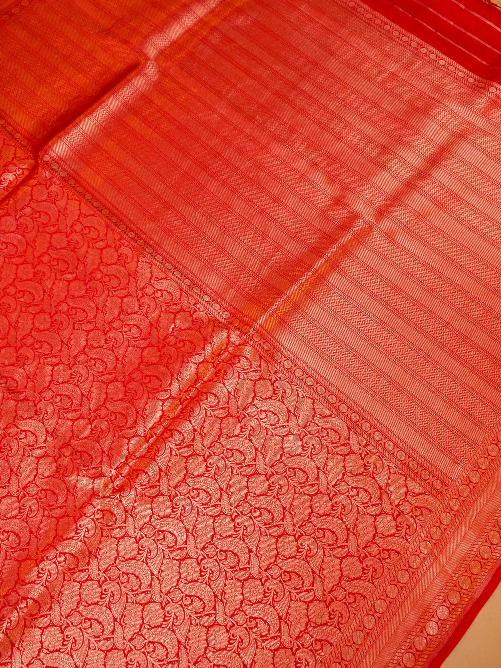 Handwoven Red Banarasi Katan Soft Silk Saree