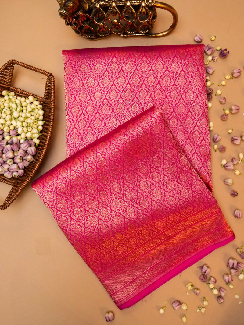 Handwoven Pink Banarasi Katan Soft Silk Saree