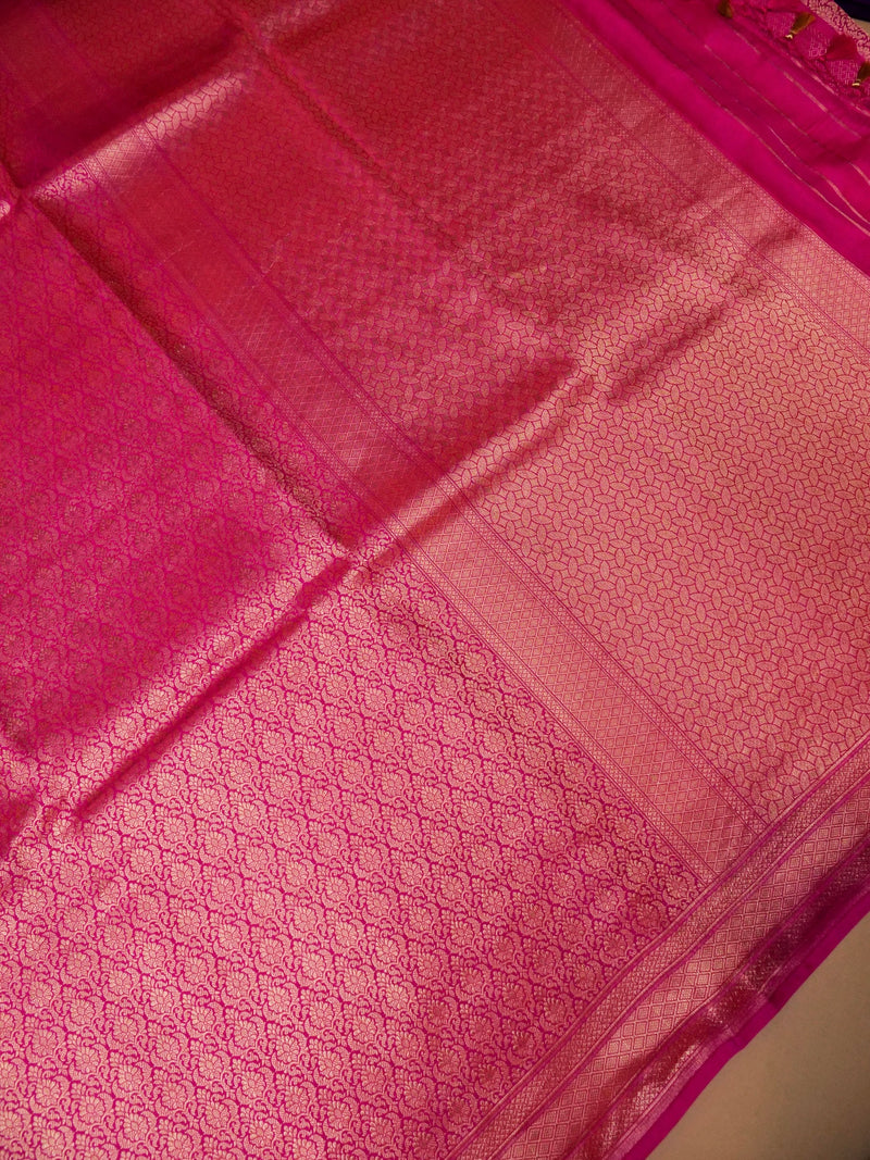 Handwoven Pink Banarasi Katan Soft Silk Saree