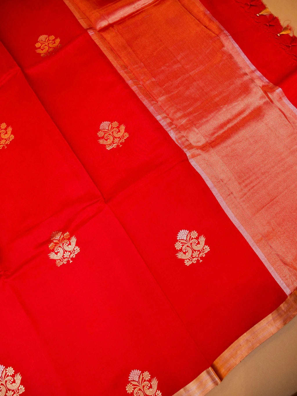 Handwoven Red Banarasi Katan Soft Silk Saree