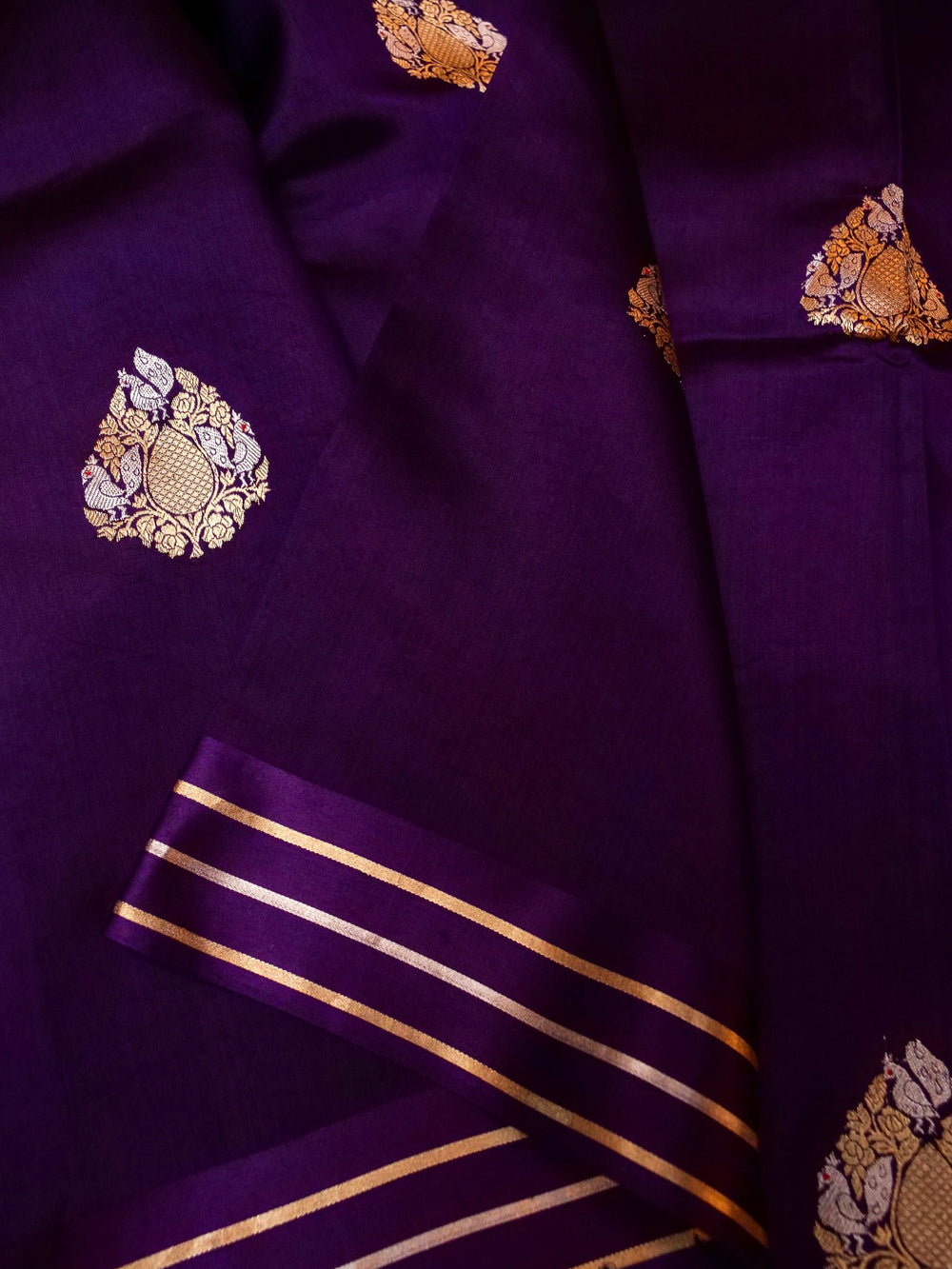 Handwoven Purple Banarasi Katan Soft Silk Saree