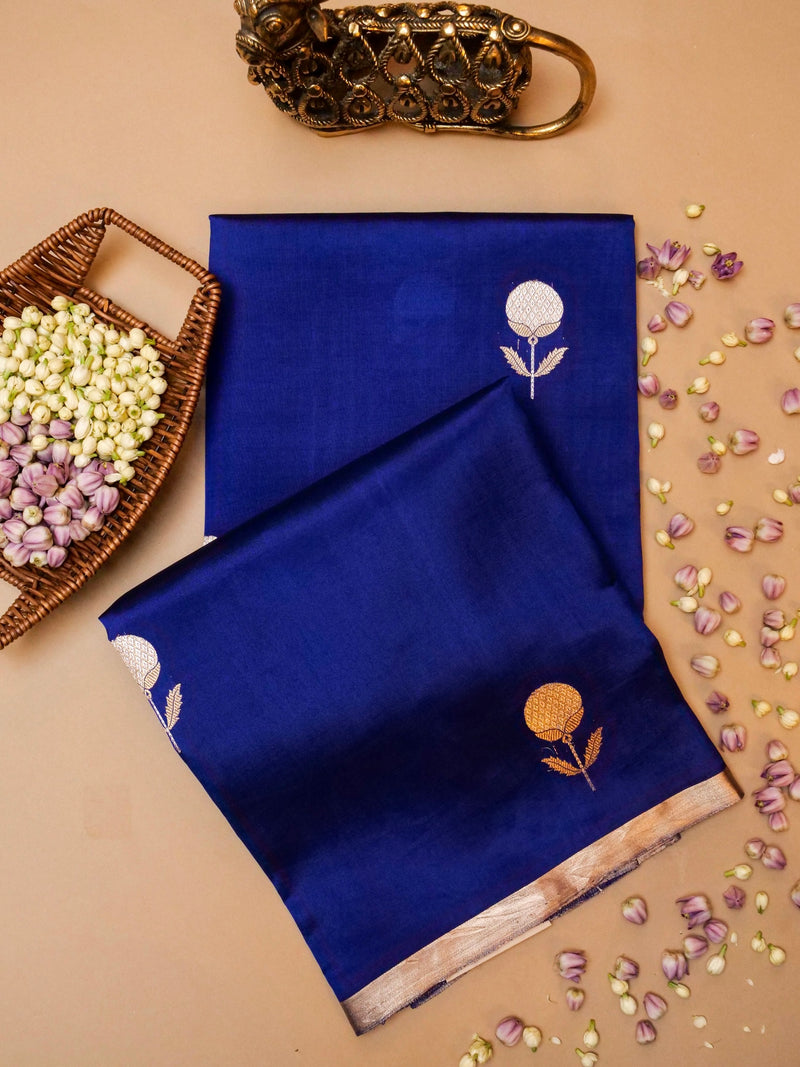 Handwoven Blue Banarasi Katan Soft Silk Saree