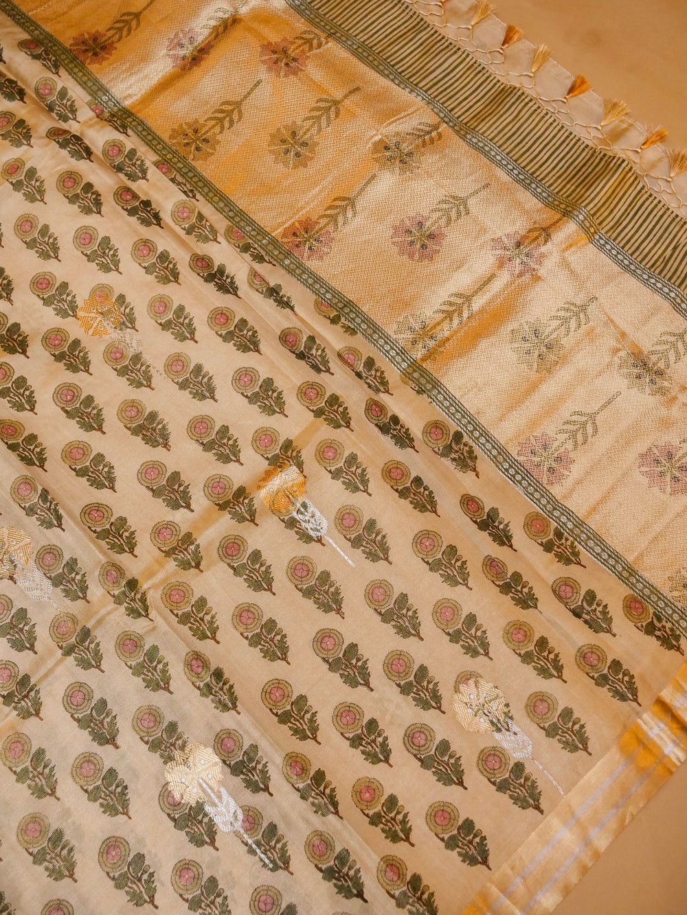 Handwoven Golden Banarasi Tissue Silk Saree