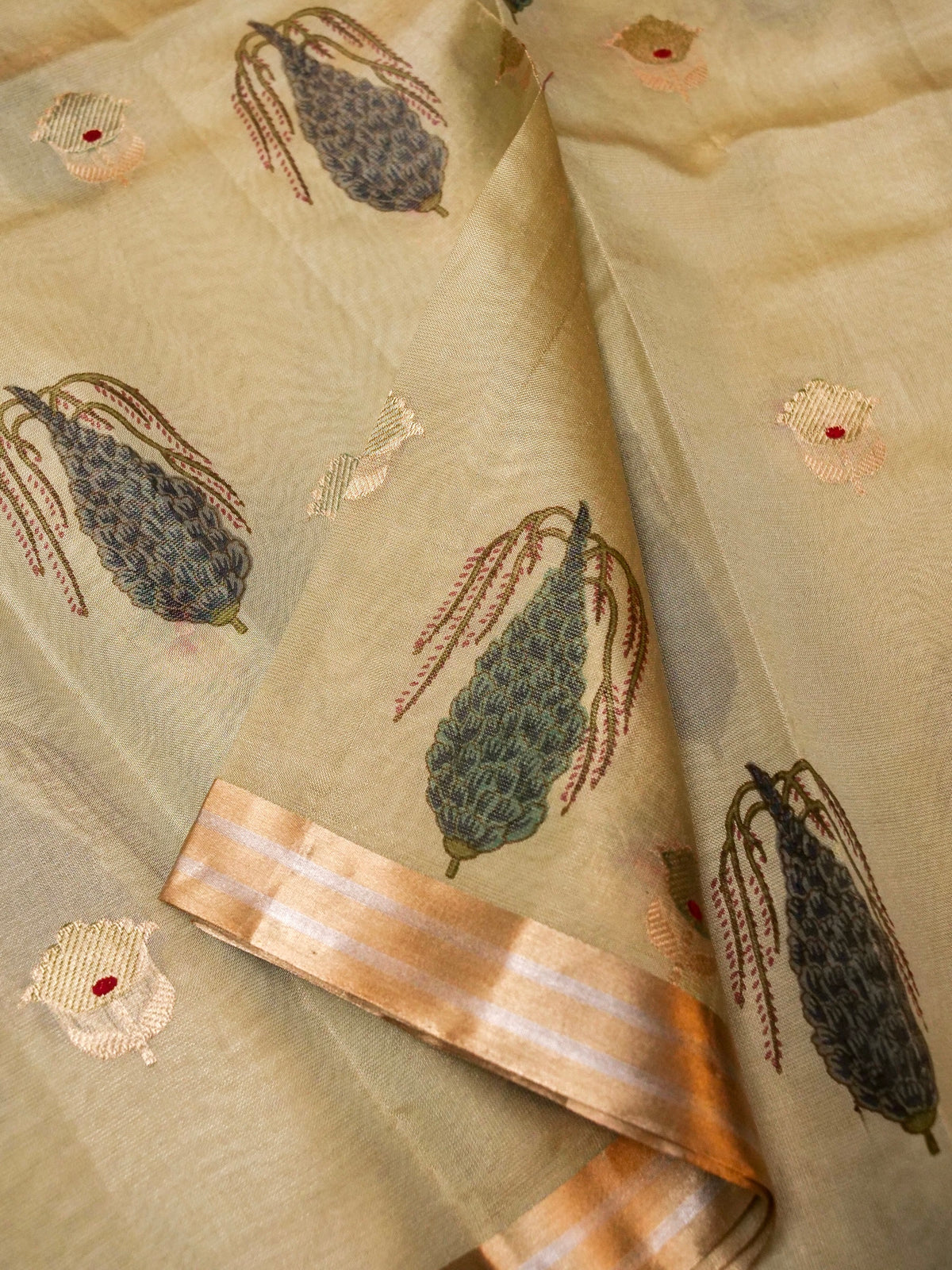 Handwoven Olive Green Banarasi Tissue Silk Saree