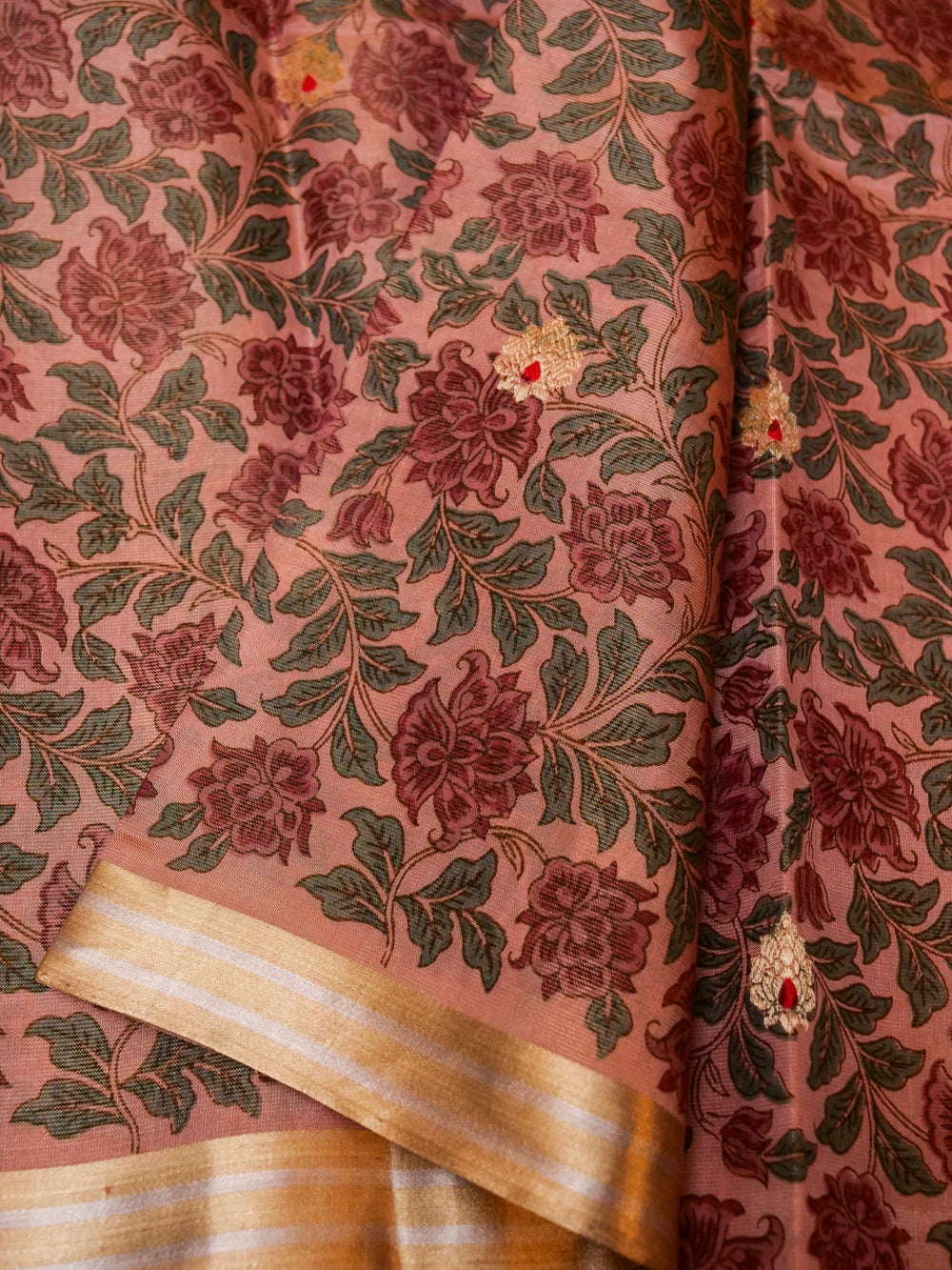 Handwoven Peach Banarasi Tissue Silk Saree