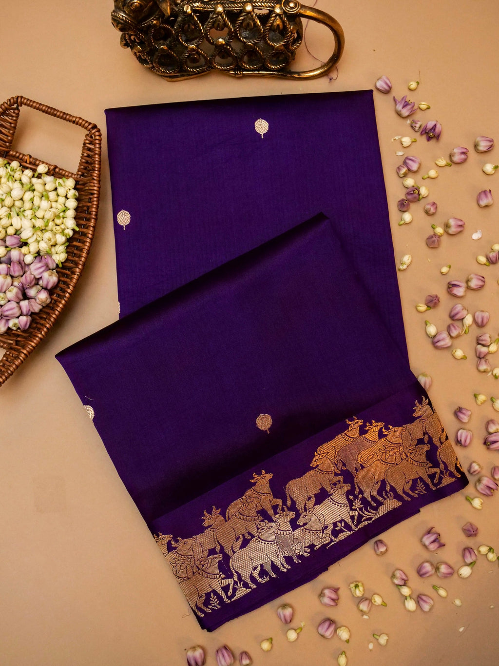 Handwoven Purple Banarasi Katan Soft Silk Saree