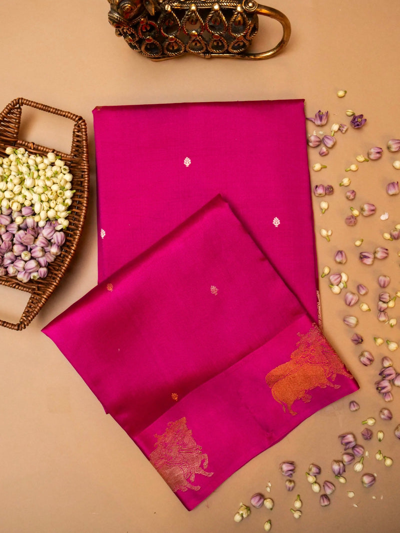 Handwoven Pink Banarasi Katan Soft Silk Saree