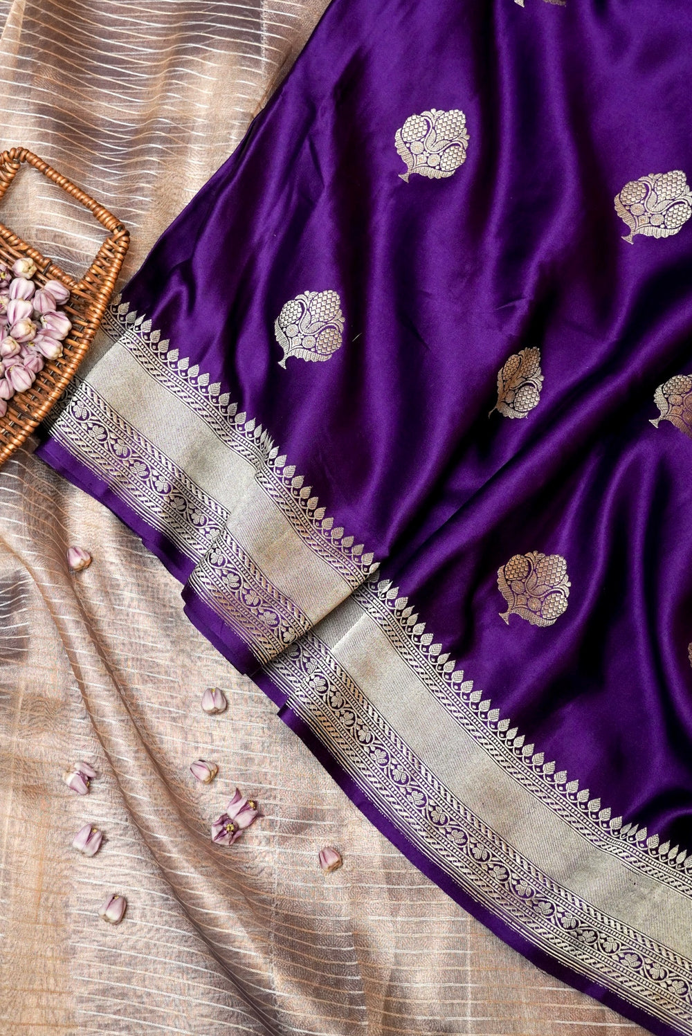 Handwoven Purple Banarasi Mashru Silk Saree