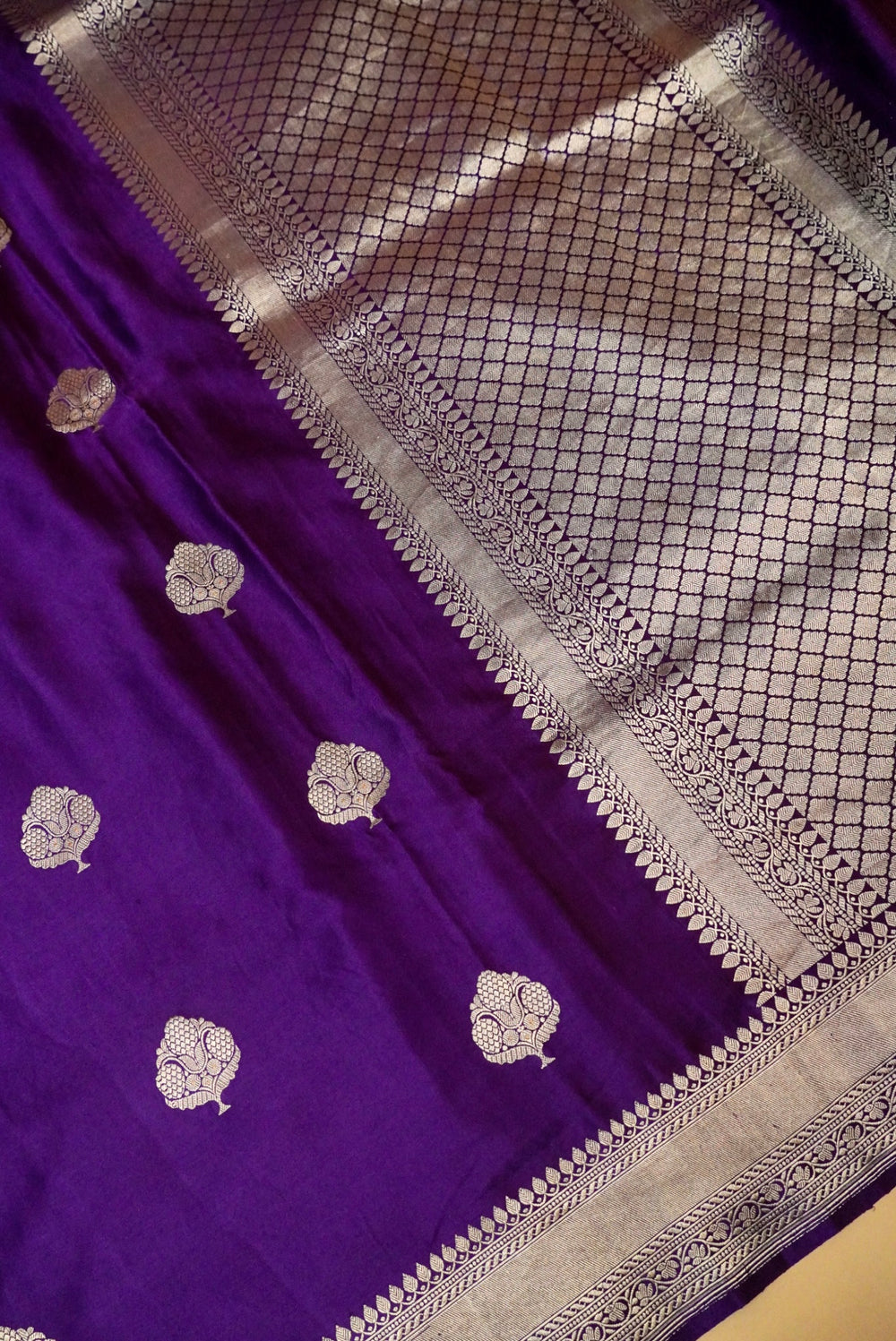 Handwoven Purple Banarasi Mashru Silk Saree