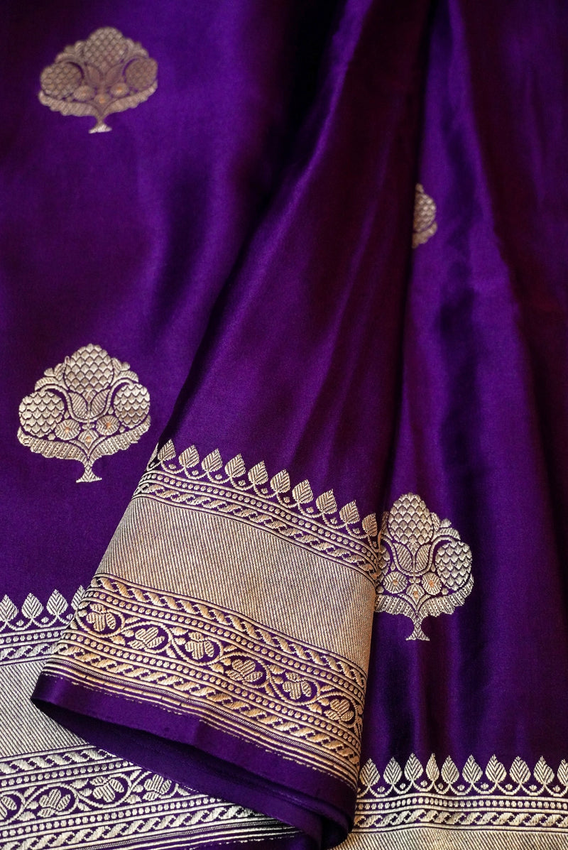 Handwoven Purple Banarasi Mashru Silk Saree