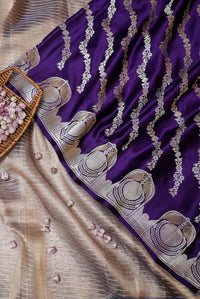 Handwoven Purple Banarasi Mashru Silk Saree