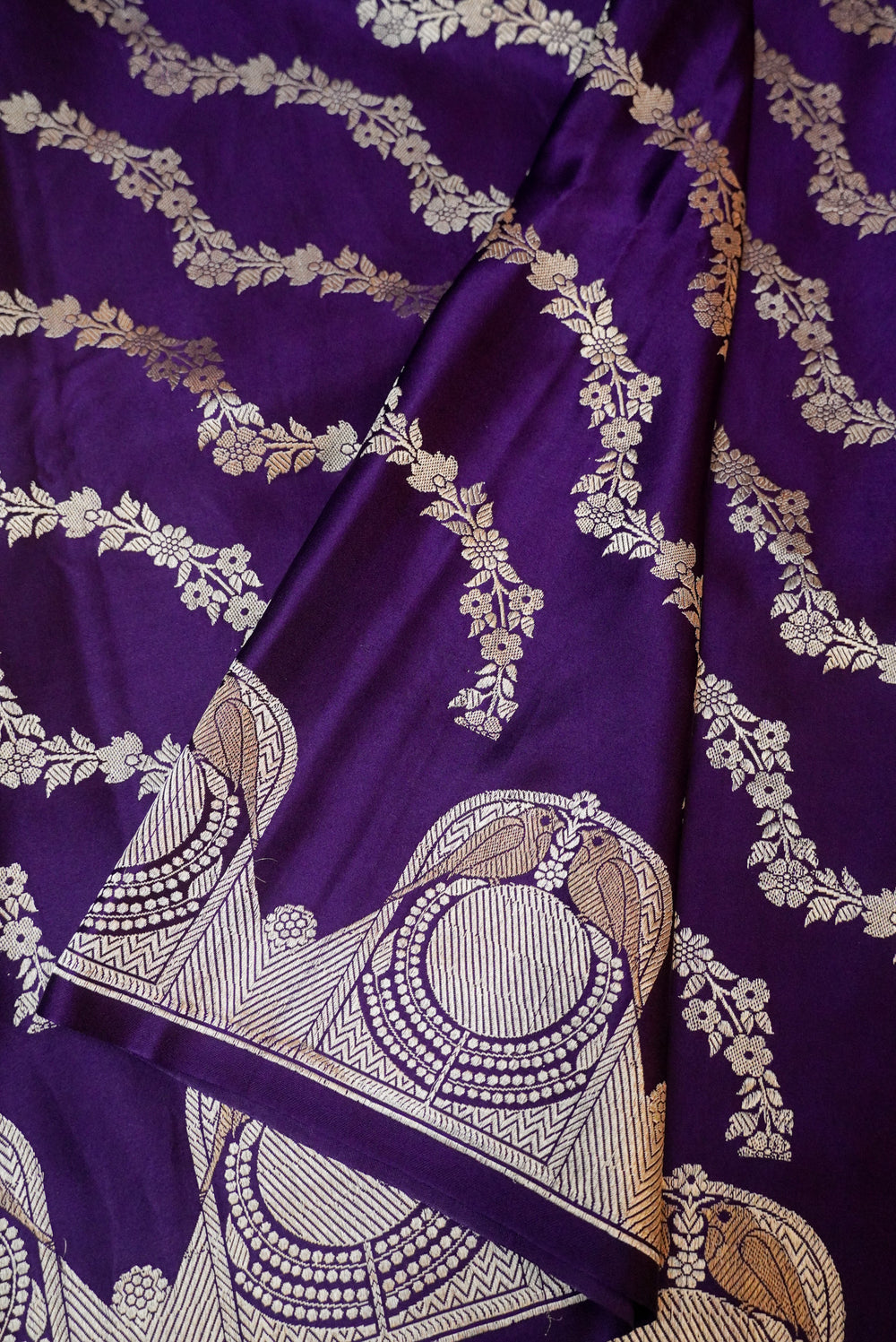 Handwoven Purple Banarasi Mashru Silk Saree