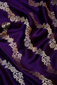 Handwoven Purple Banarasi Mashru Silk Saree