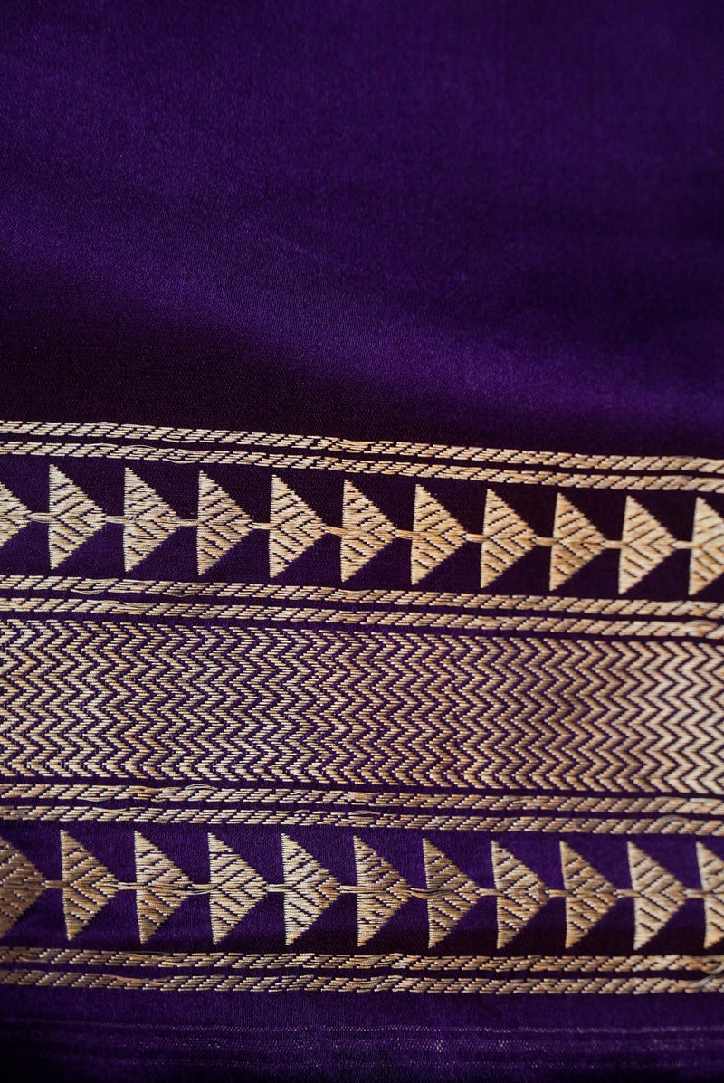 Handwoven Purple Banarasi Mashru Silk Saree