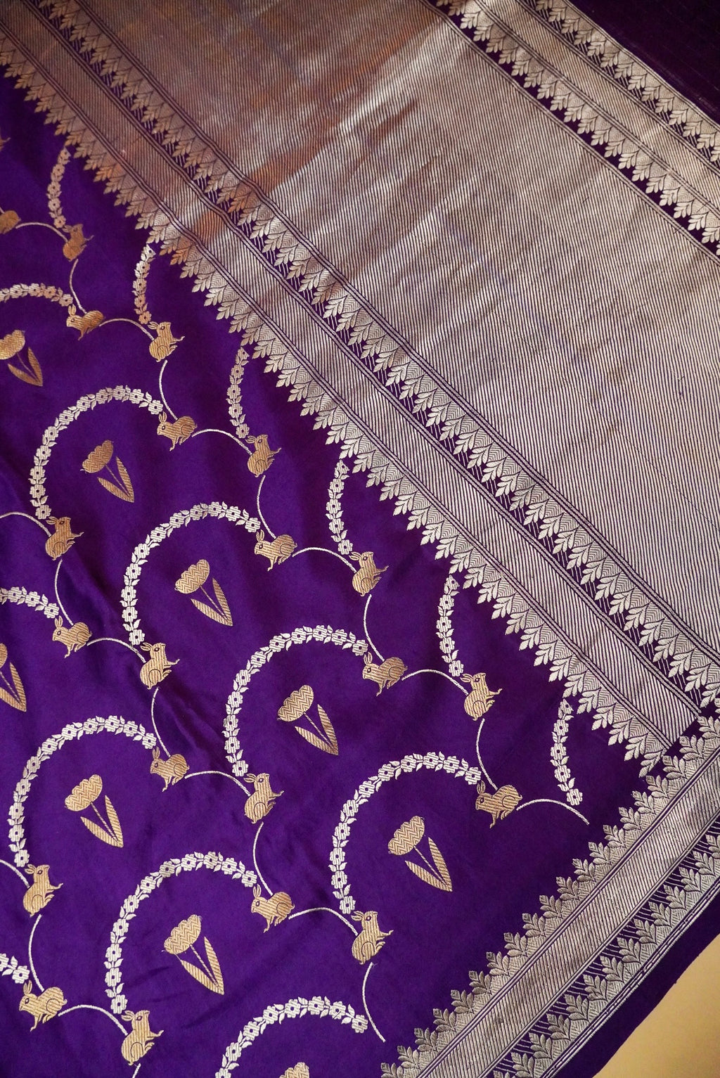 Handwoven Purple Banarasi Mashru Silk Saree