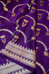 Handwoven Purple Banarasi Mashru Silk Saree