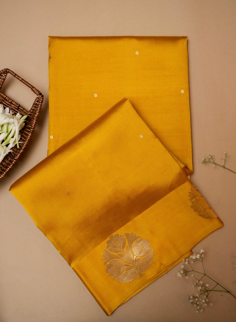 Handwoven Yellow Banarasi Katan Soft Silk Saree