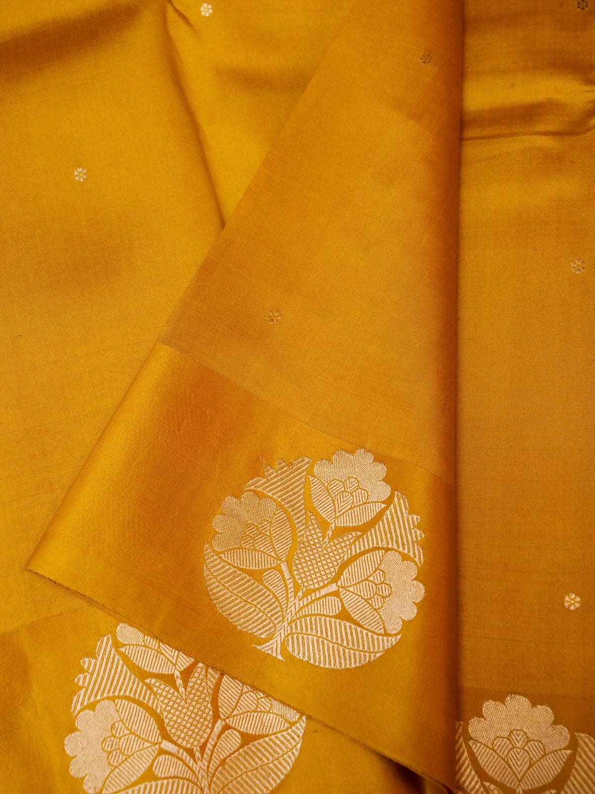 Handwoven Yellow Banarasi Katan Soft Silk Saree