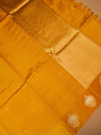 Handwoven Yellow Banarasi Katan Soft Silk Saree