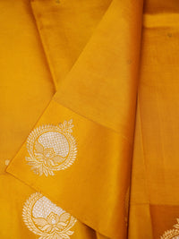 Handwoven Yellow Banarasi Katan Soft Silk Saree