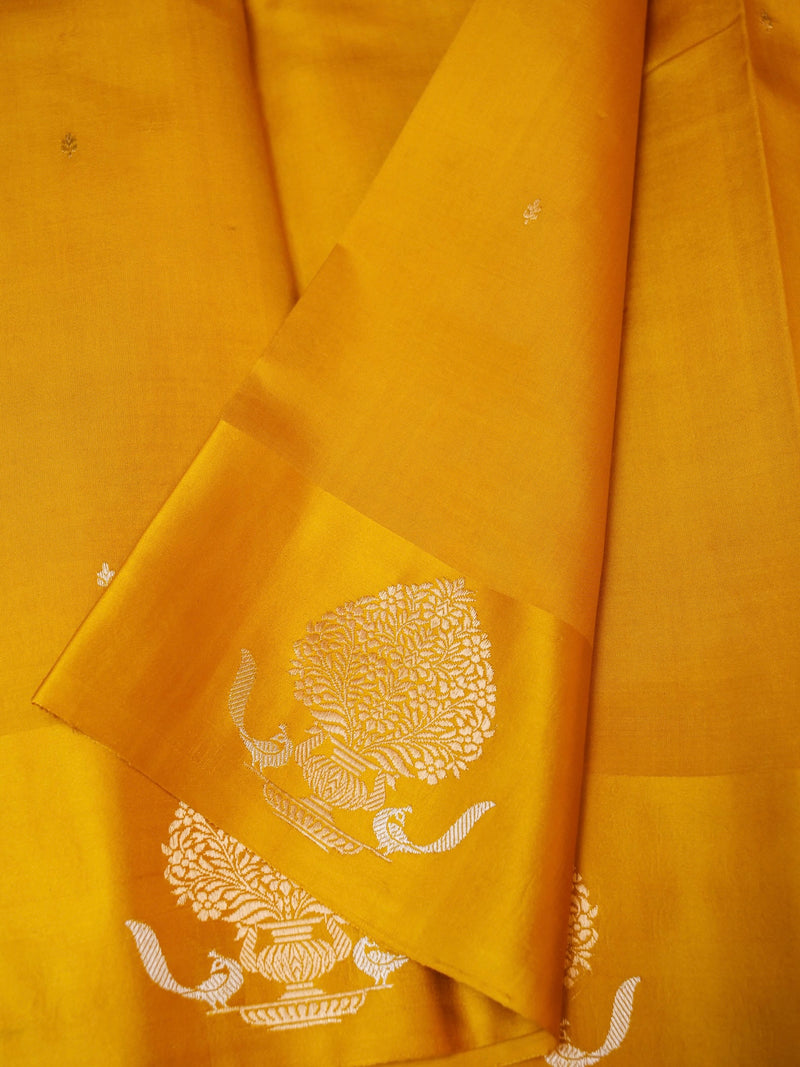 Handwoven Yellow Banarasi Katan Soft Silk Saree