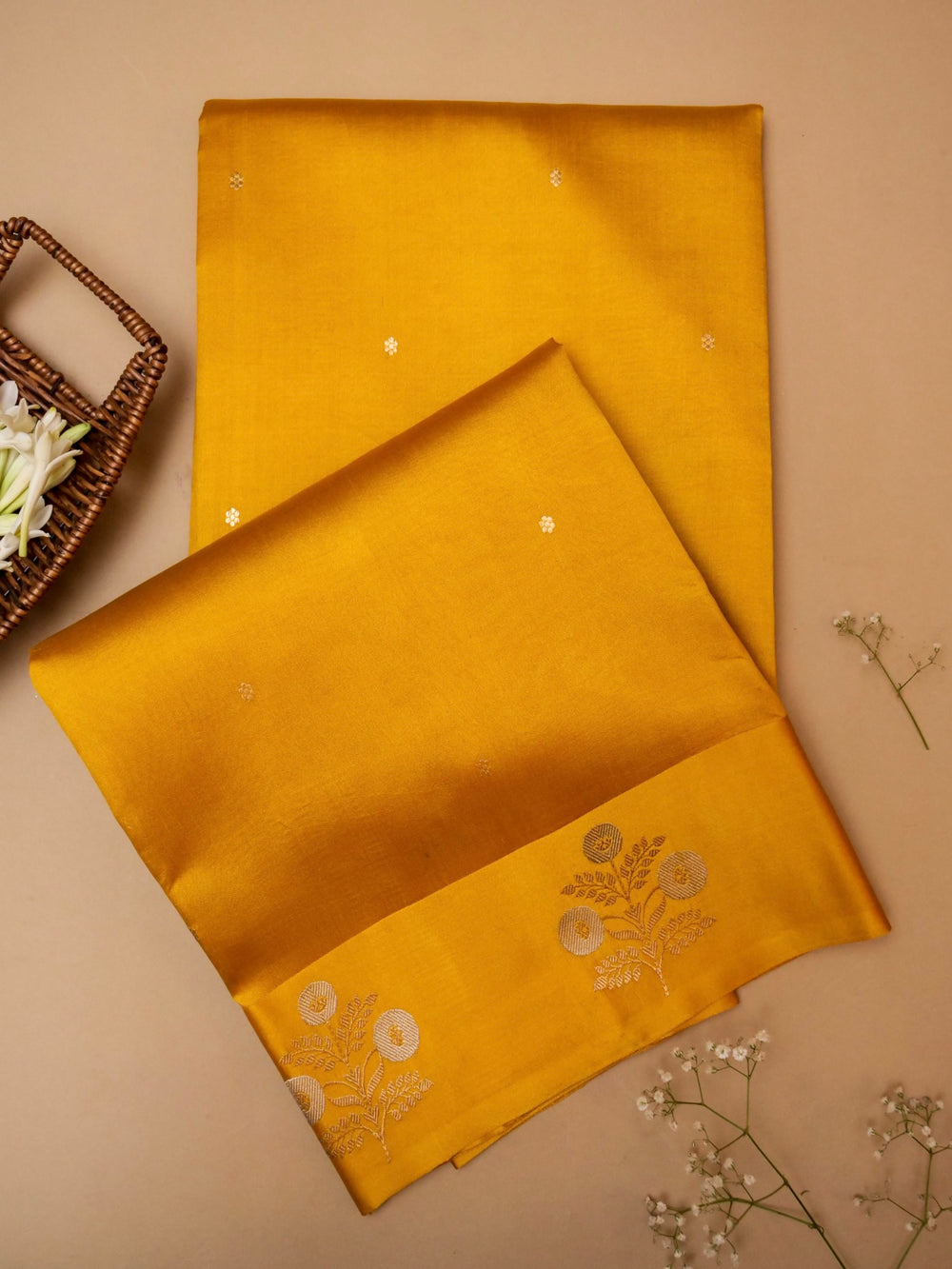 Handwoven Yellow Banarasi Katan Soft Silk Saree