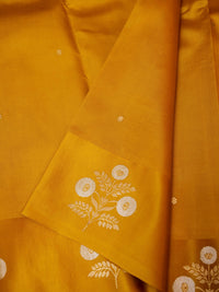 Handwoven Yellow Banarasi Katan Soft Silk Saree