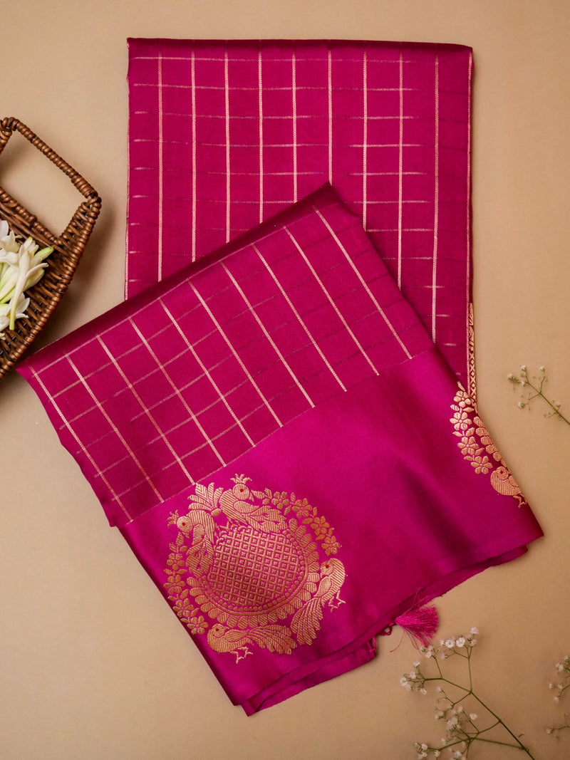 Handwoven Pink Banarasi Katan Soft Silk Saree