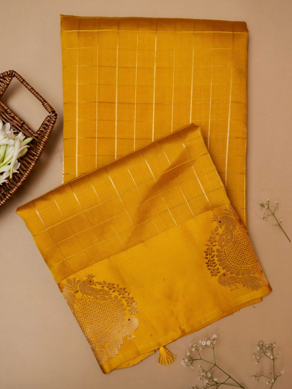 Handwoven Yellow Banarasi Katan Soft Silk Saree