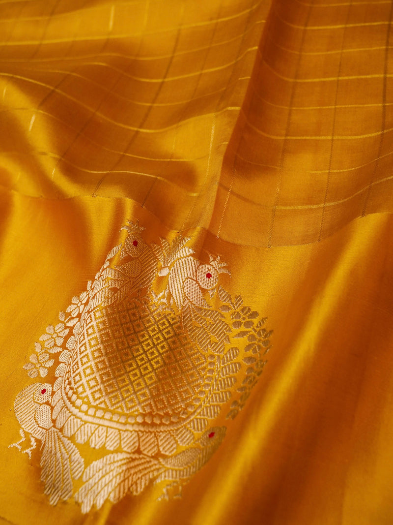 Handwoven Yellow Banarasi Katan Soft Silk Saree