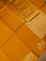 Handwoven Yellow Banarasi Motif Katan Soft Silk Saree