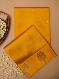 Handwoven Yellow Banarasi Motif Katan Soft Silk Saree