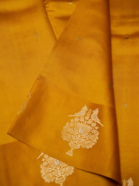 Handwoven Yellow Banarasi Motif Katan Soft Silk Saree