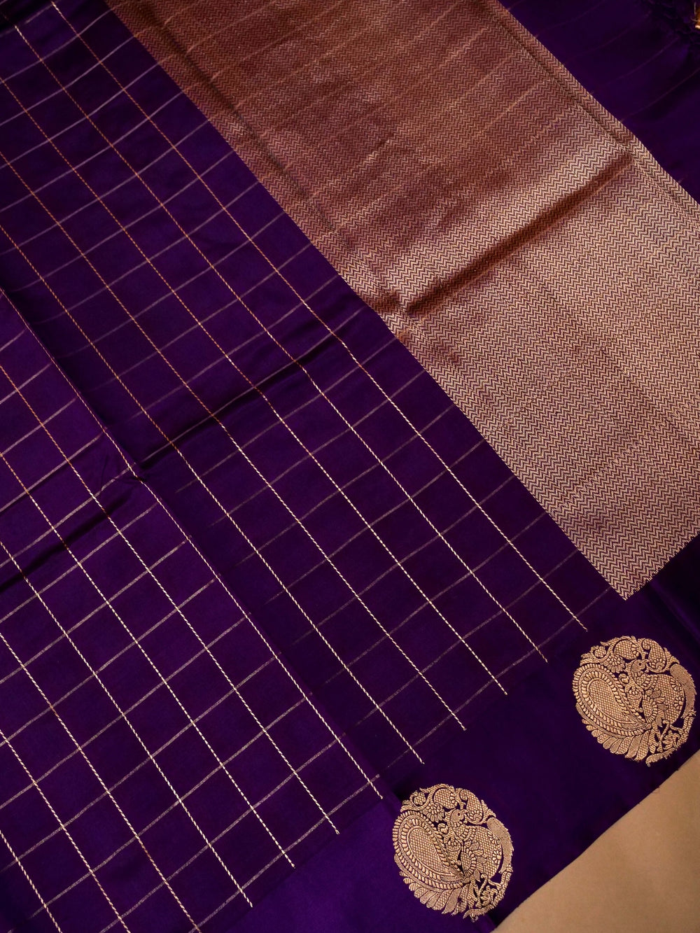 Handwoven Purple Banarasi Motif Katan Soft Silk Saree