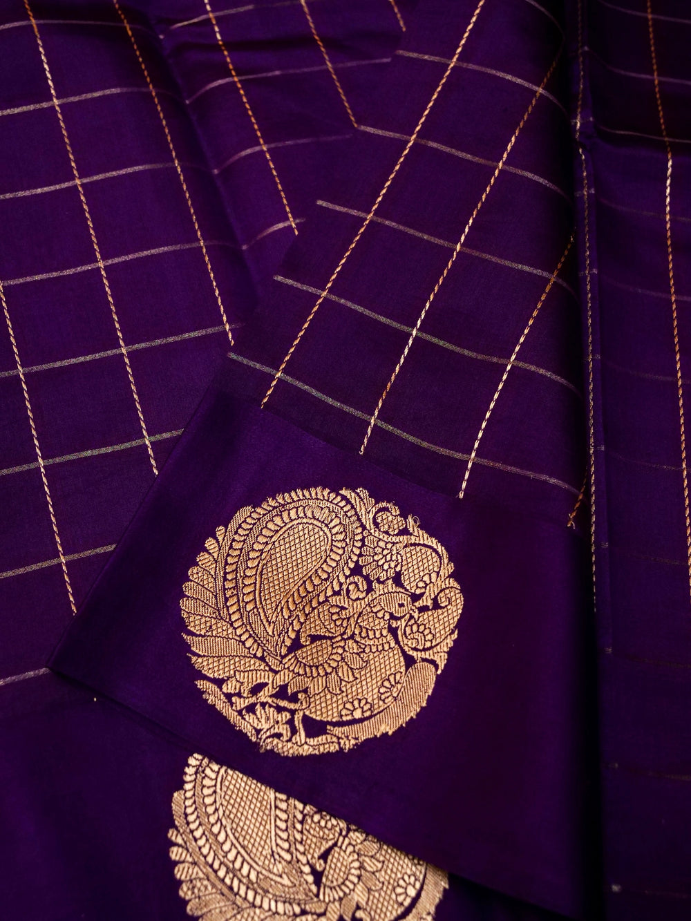 Handwoven Purple Banarasi Motif Katan Soft Silk Saree