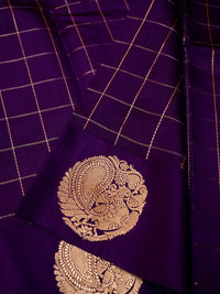 Handwoven Purple Banarasi Motif Katan Soft Silk Saree