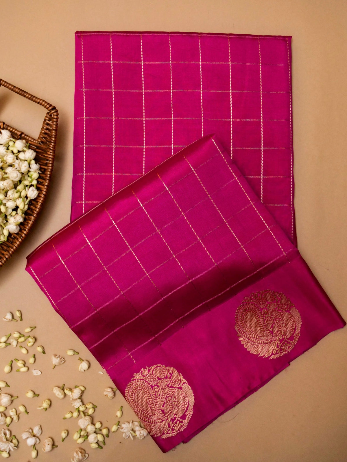 Handwoven Pink Banarasi Motif Katan Soft Silk Saree