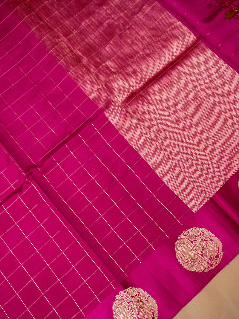 Handwoven Pink Banarasi Motif Katan Soft Silk Saree