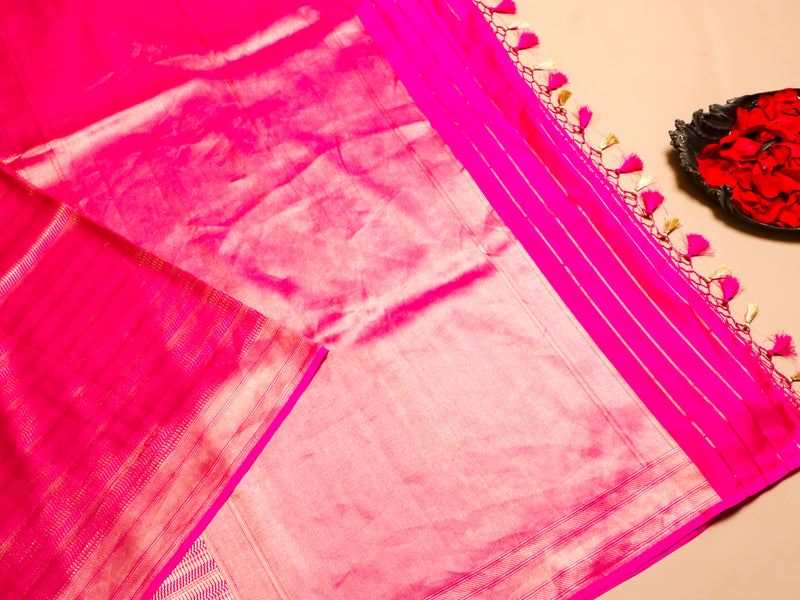 Handwoven Pink Banarasi Katan Silk Saree