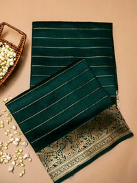 Handwoven Dark Green Banarasi Motif Katan Soft Silk Saree