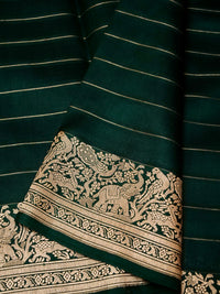 Handwoven Dark Green Banarasi Motif Katan Soft Silk Saree