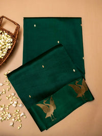 Handwoven Dark Green Banarasi Motif Katan Soft Silk Saree