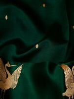 Handwoven Dark Green Banarasi Motif Katan Soft Silk Saree