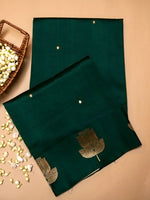 Handwoven Dark Green Banarasi Motif Katan Soft Silk Saree